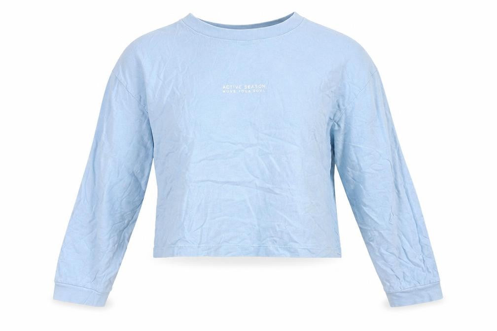 Pull&Bear Womens Blue Cropped T-Shirt, S, Spring