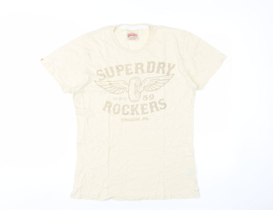 SuperDry Men's Beige Vintage T-Shirt, Size S, Classic Rock