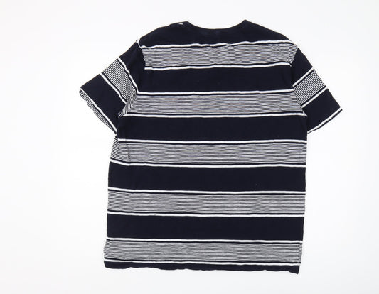 Gap Mens Blue Striped Crew Neck Cotton T-Shirt L