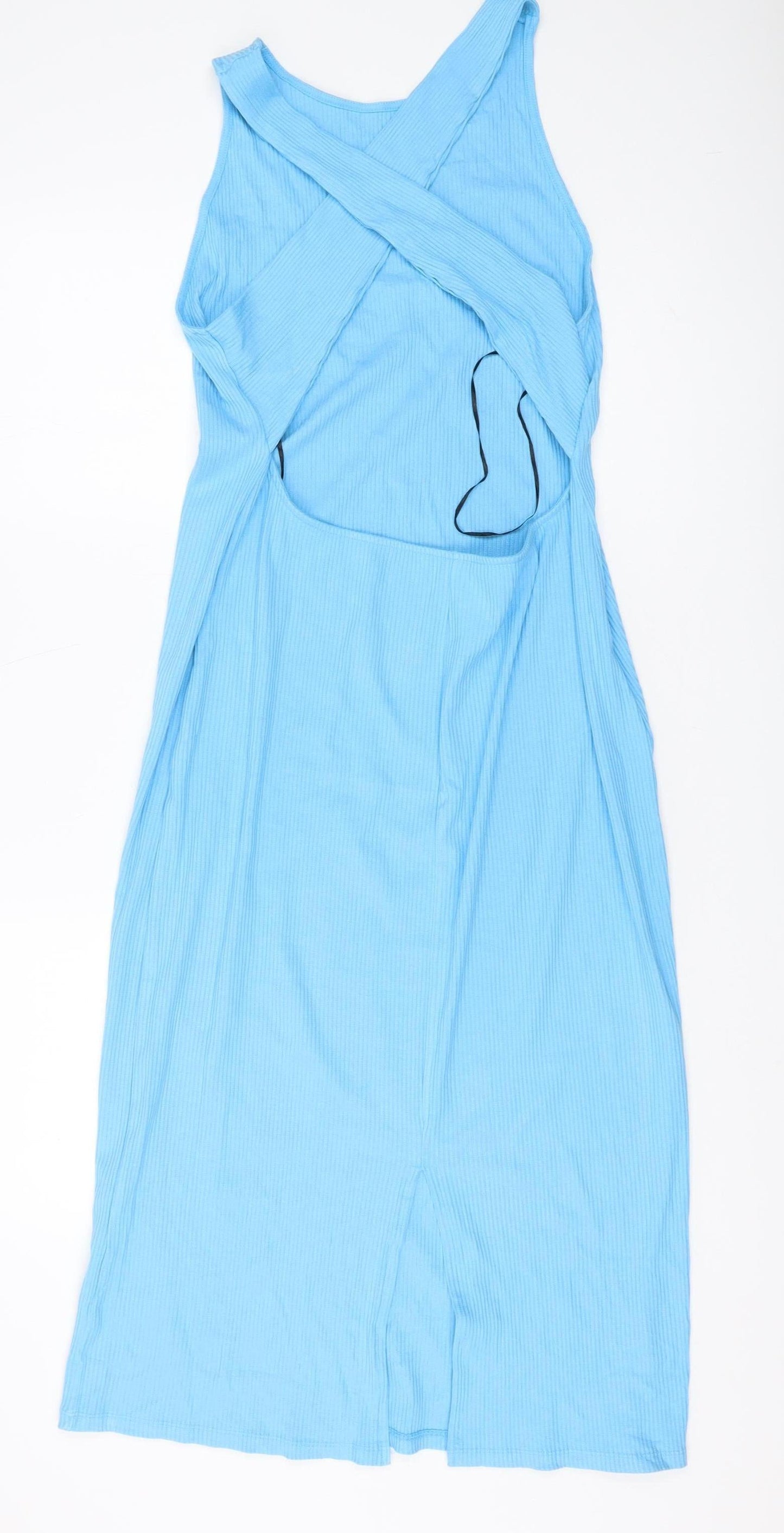 H&M Women's Blue Midi Slip Dress, Size L, Casual
