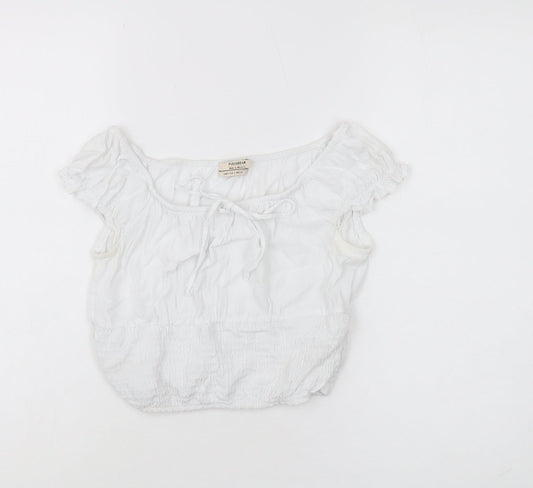 Pull&Bear Women's White Peasant Blouse Size S