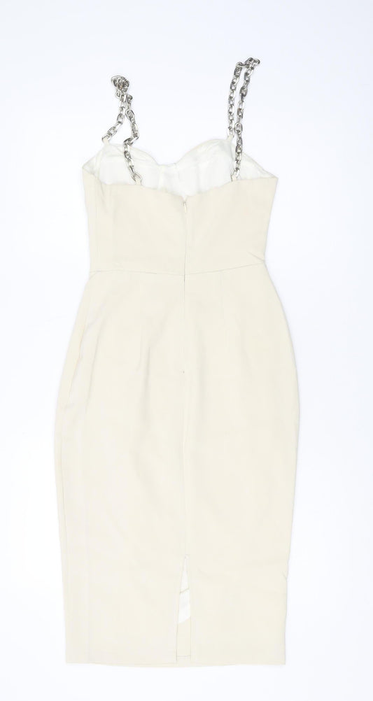 4TH RECKLESS Women's Ivory Midi Pencil Dress Size 8