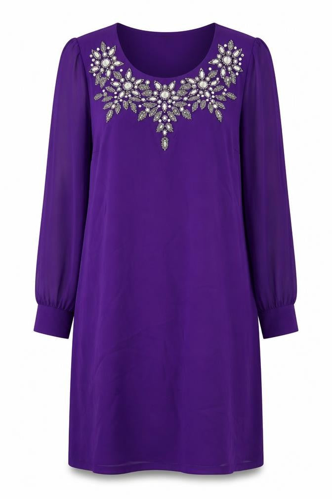 South Women's Purple Embroidered Shift Dress Size 12