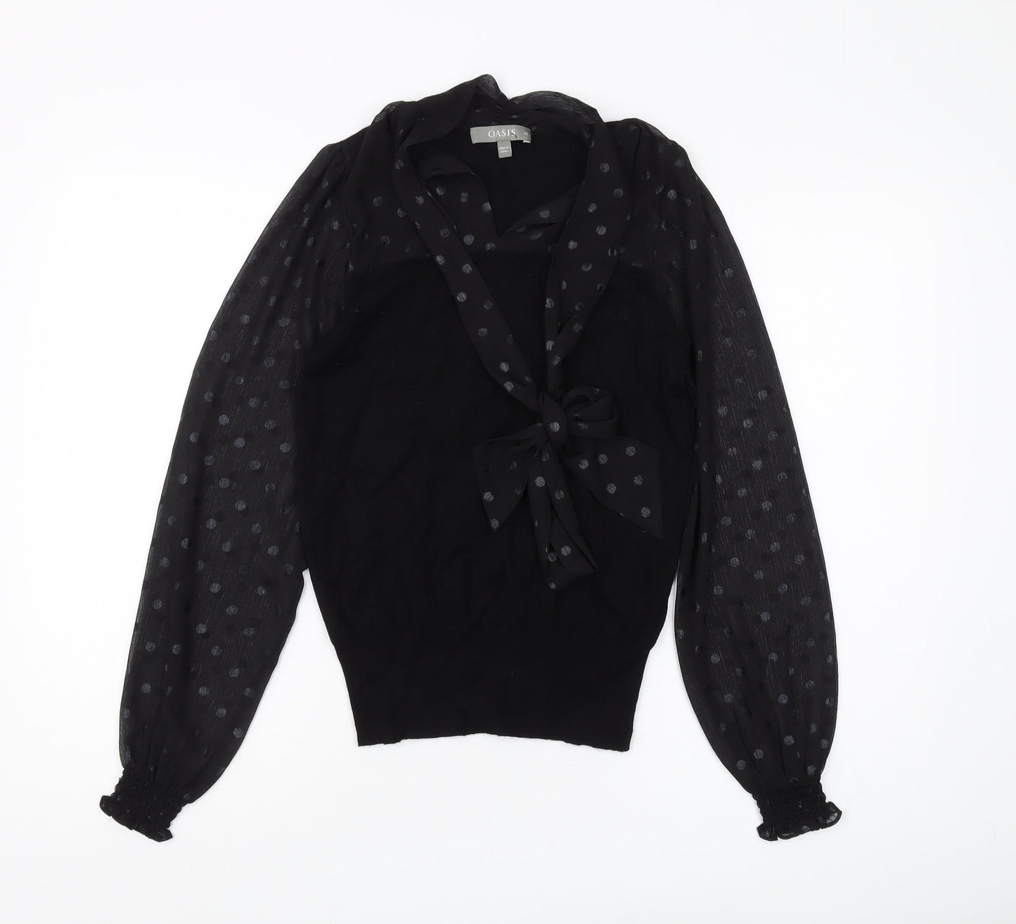 Oasis Women's Black XS Polka Dot Bow Pullover Jumper