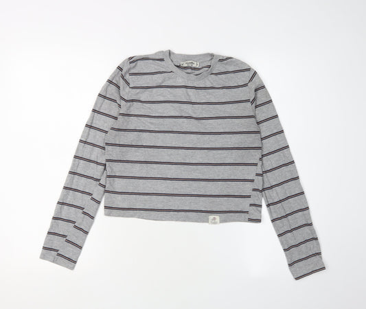 Pull&Bear Women's Grey Cropped Striped T-Shirt