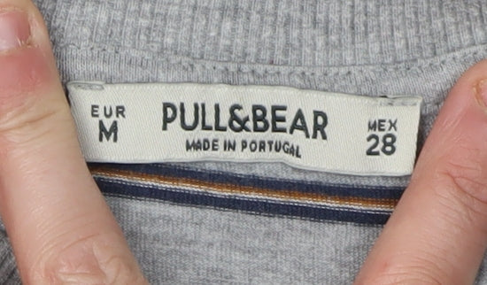 Pull&Bear Women's Grey Cropped Striped T-Shirt