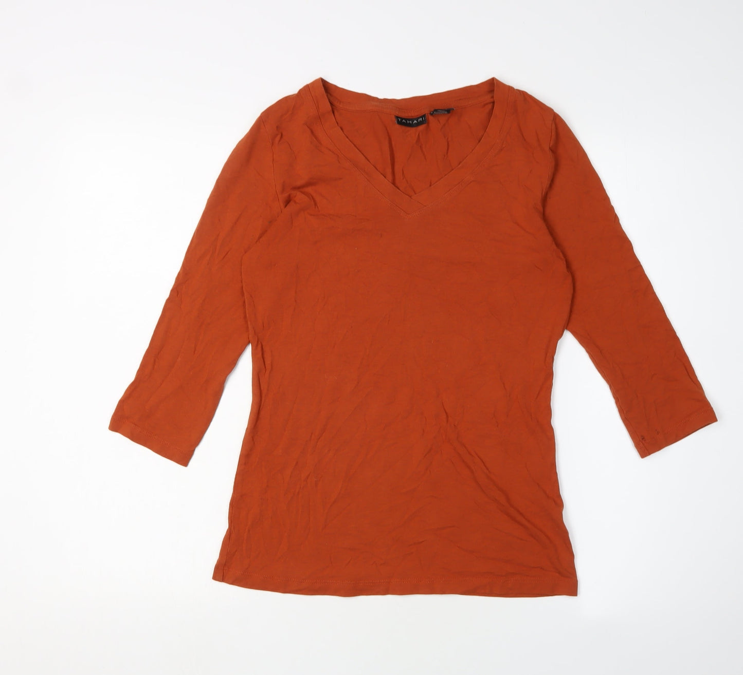 Tahari Women's Orange V-Neck 3/4 Sleeve Top