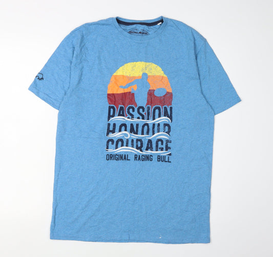Raging Bull Men's Blue Graphic Print T-Shirt, M, Sports, Crew Neck