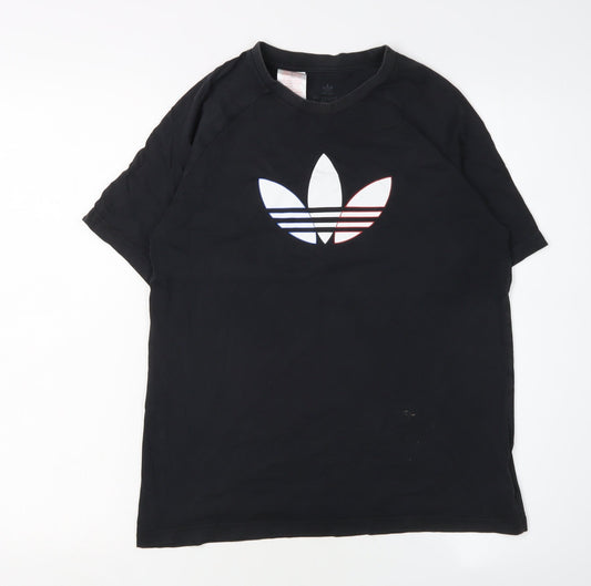 Adidas Boys Black Graphic T-Shirt 12-13 Years Regular Fit