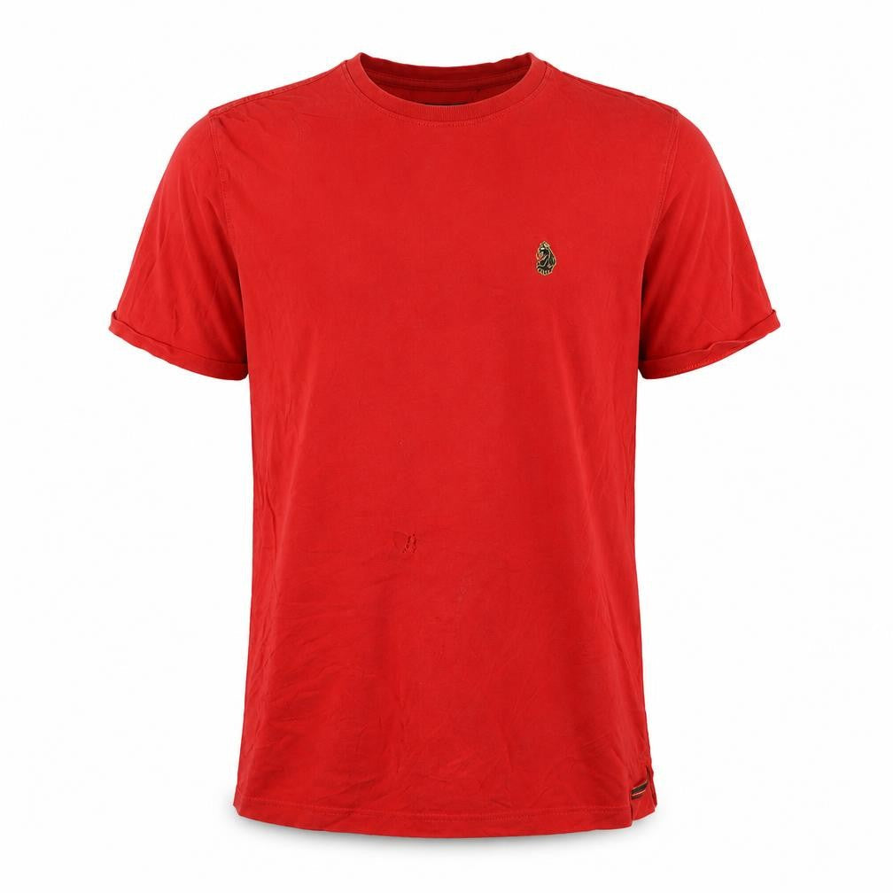 Front view of Luke Men's Red Large Cotton T-Shirt with Logo