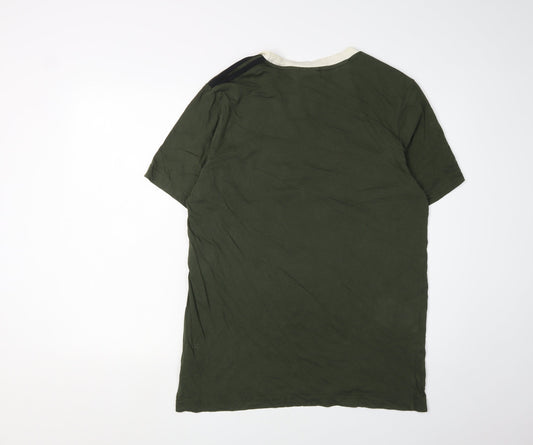 Adidas Men's Green Colourblock T-Shirt, Size L