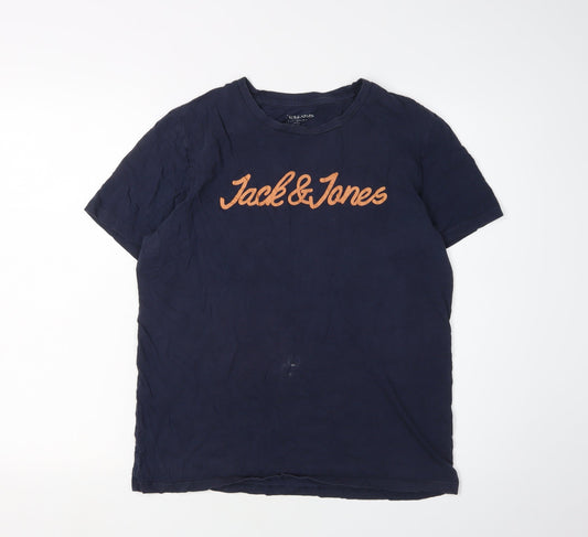 Jack & Jones Men's Blue Crew Neck Logo T-Shirt L