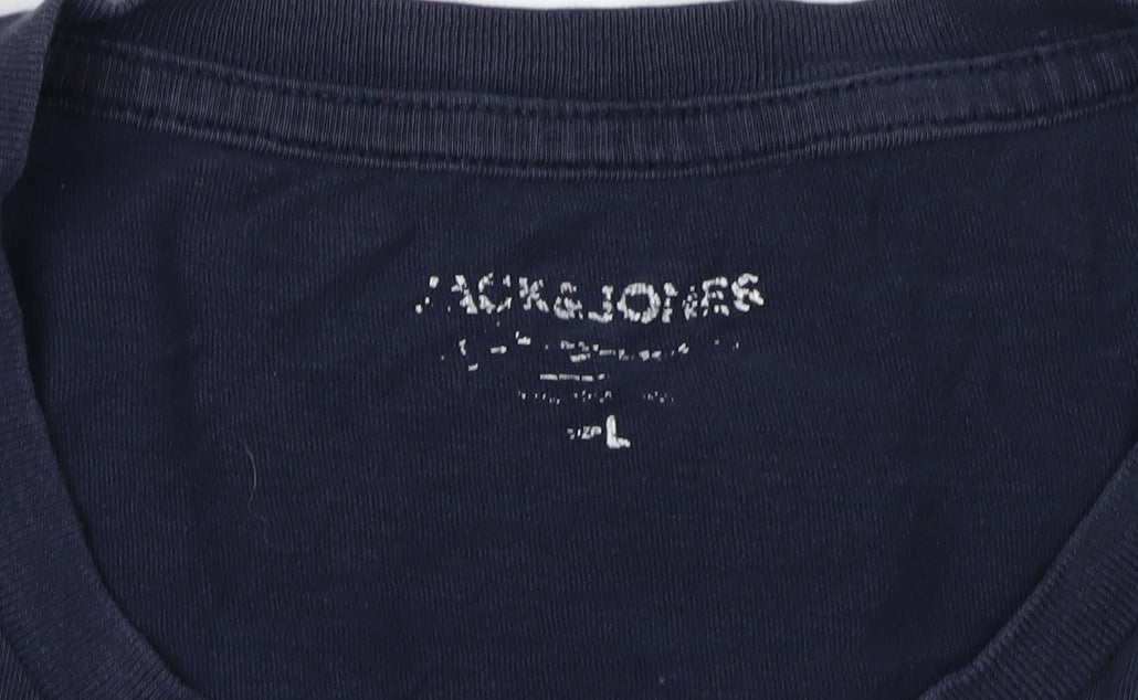 Jack & Jones Men's Blue Crew Neck Logo T-Shirt L