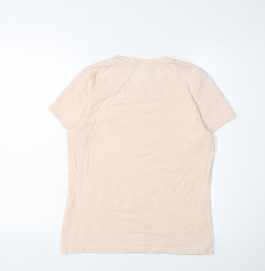GAP Women's Beige Basic T-Shirt - Large, Short Sleeve