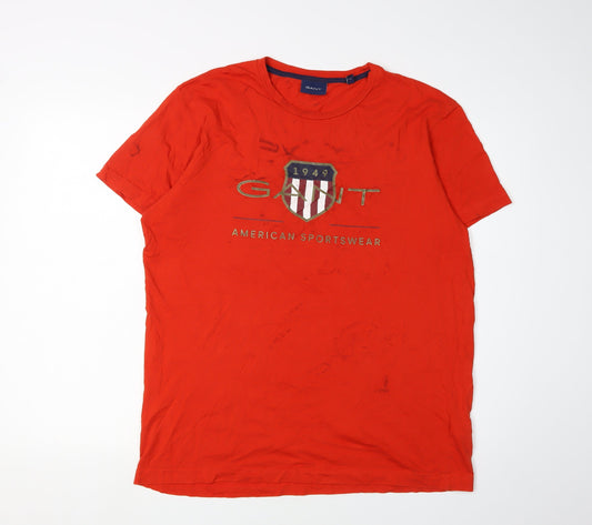GANT Men's Red T-Shirt, Large, Cotton, Short Sleeve