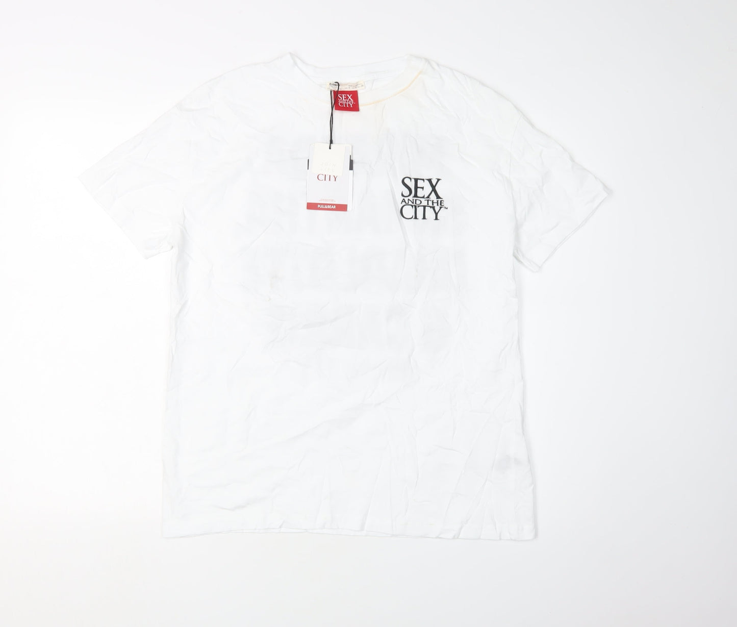 Pull & Bear White Women's T-Shirt, Size S, Short Sleeve