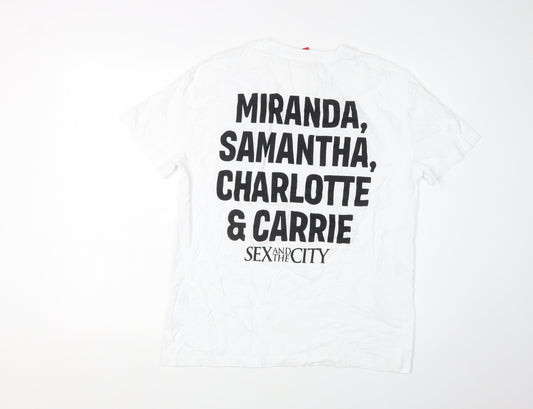 Pull & Bear White Women's T-Shirt, Size S, Short Sleeve