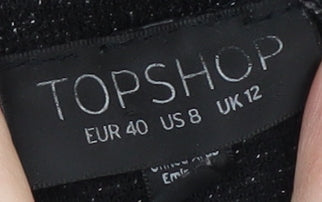 Topshop Women Black Dress UK 12 Long Sleeve Elegant