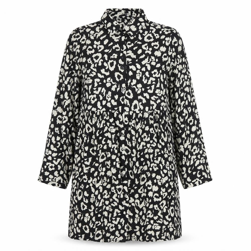 Kayella Women's Black Animal Print Collared Shirt Dress - Size M