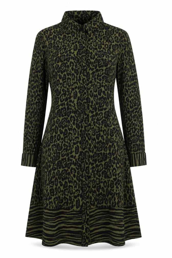 Warehouse Womens Green Animal Print Shirt Dress Size 10