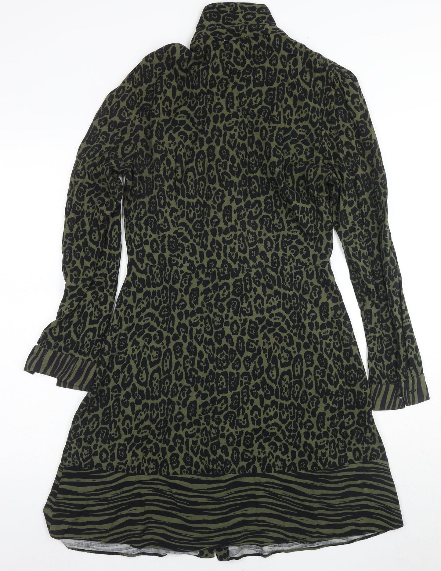 Warehouse Womens Green Animal Print Shirt Dress Size 10