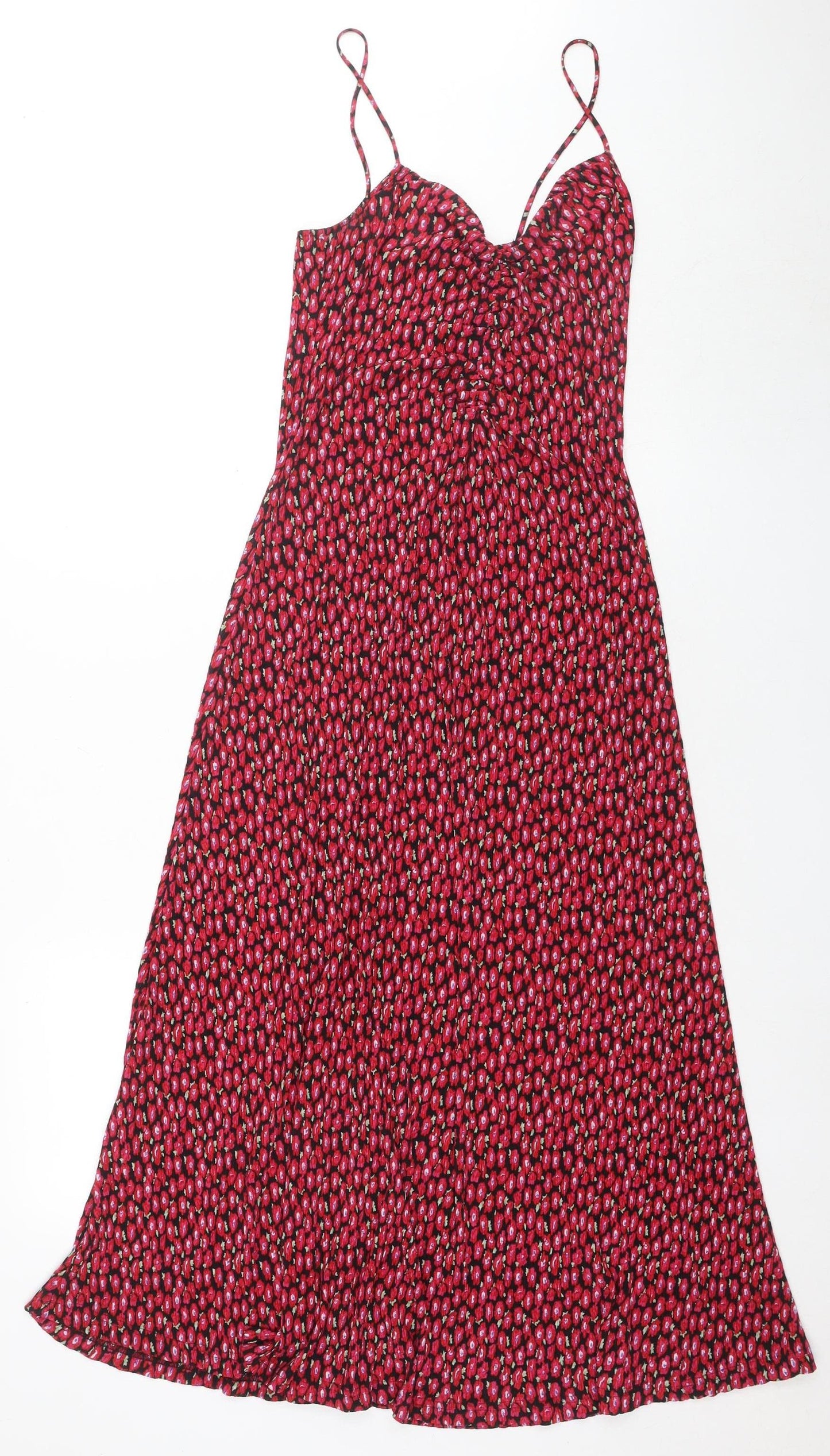 MNG Women's Red Floral Slip Dress Size 8 V-Neck Casual