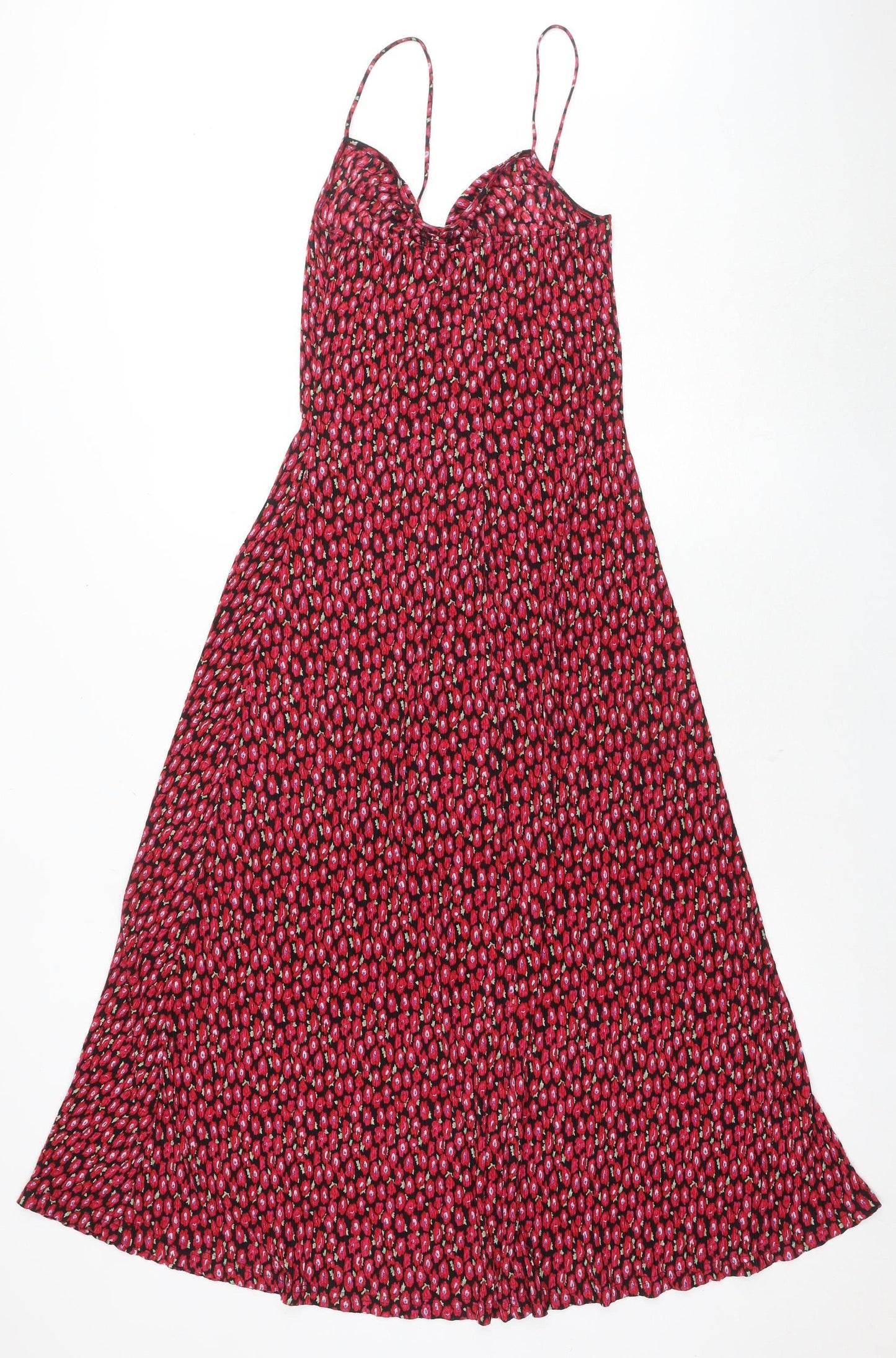 MNG Women's Red Floral Slip Dress Size 8 V-Neck Casual