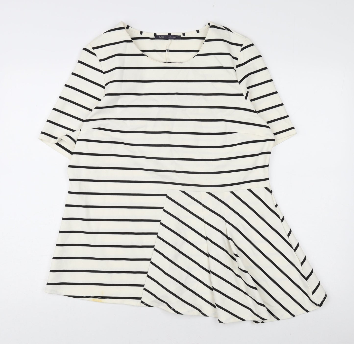 Marks and Spencer Women's Ivory Striped Tunic T-Shirt - Size 16