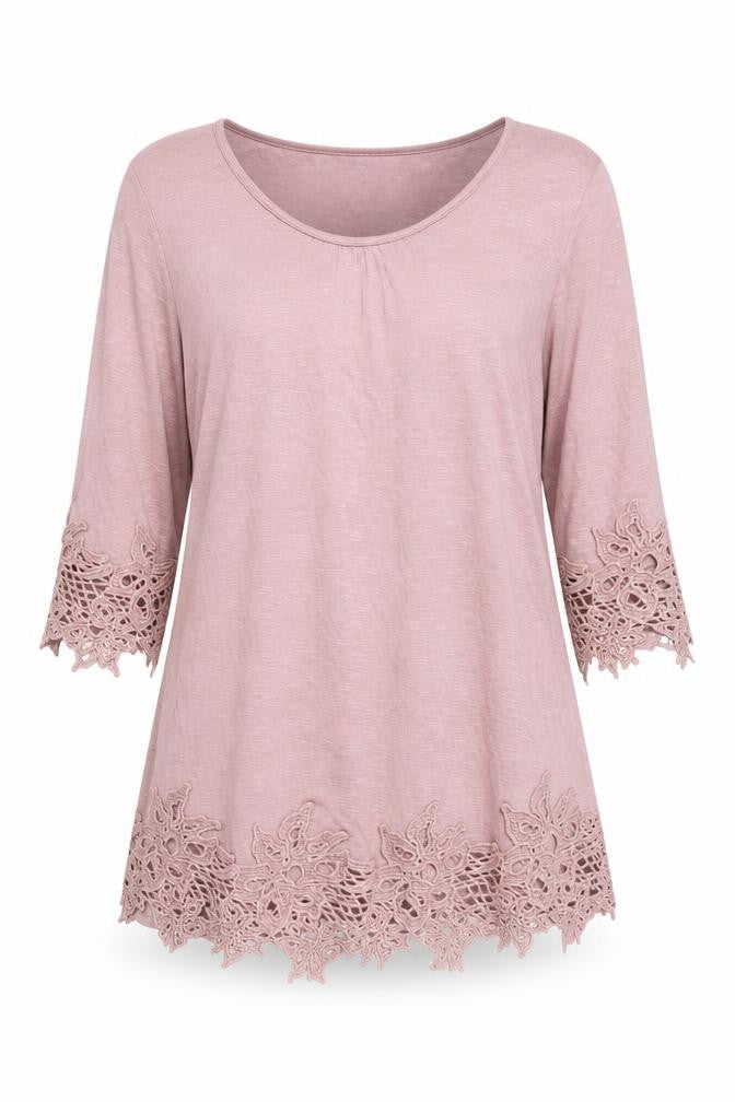 Body Flirt Women's Pink Bell Sleeve Crochet Tunic Blouse L