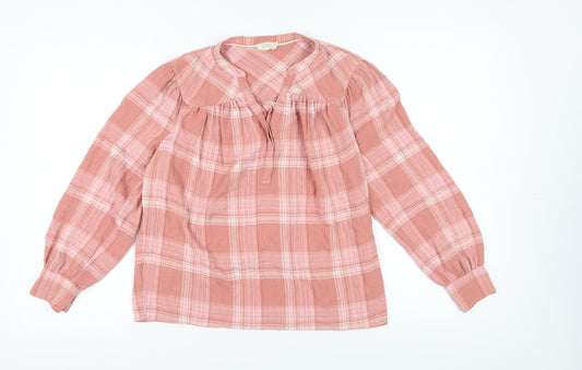 Fat Face Women's Pink Plaid Tunic Blouse Size 8
