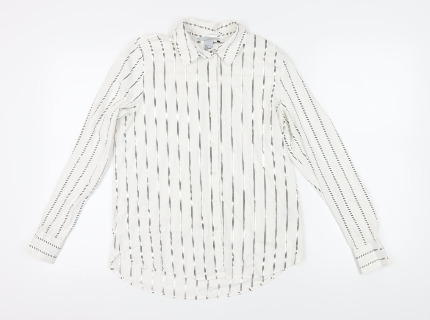 H&M Women's White Striped Button-Up Shirt Size 8