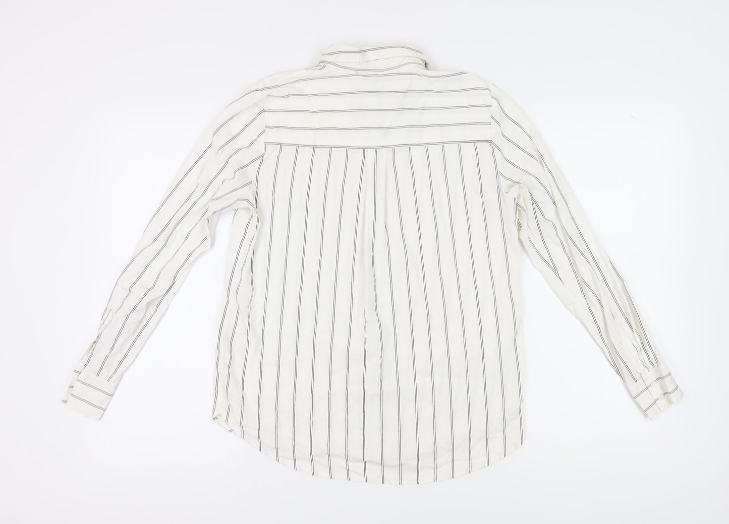 H&M Women's White Striped Button-Up Shirt Size 8