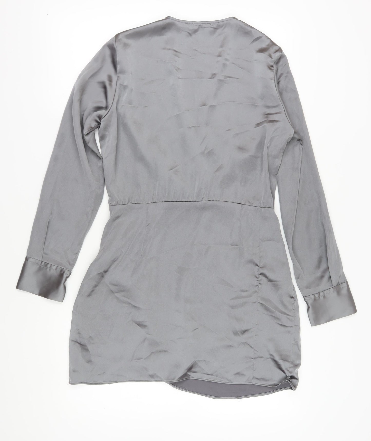 Zara Women's Grey Wrap Dress, L, Casual V-Neck Style