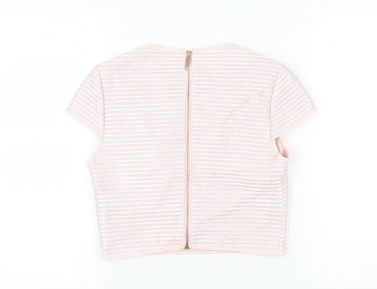 Ted Baker Women's Pink Cropped Striped T-Shirt - Size 6