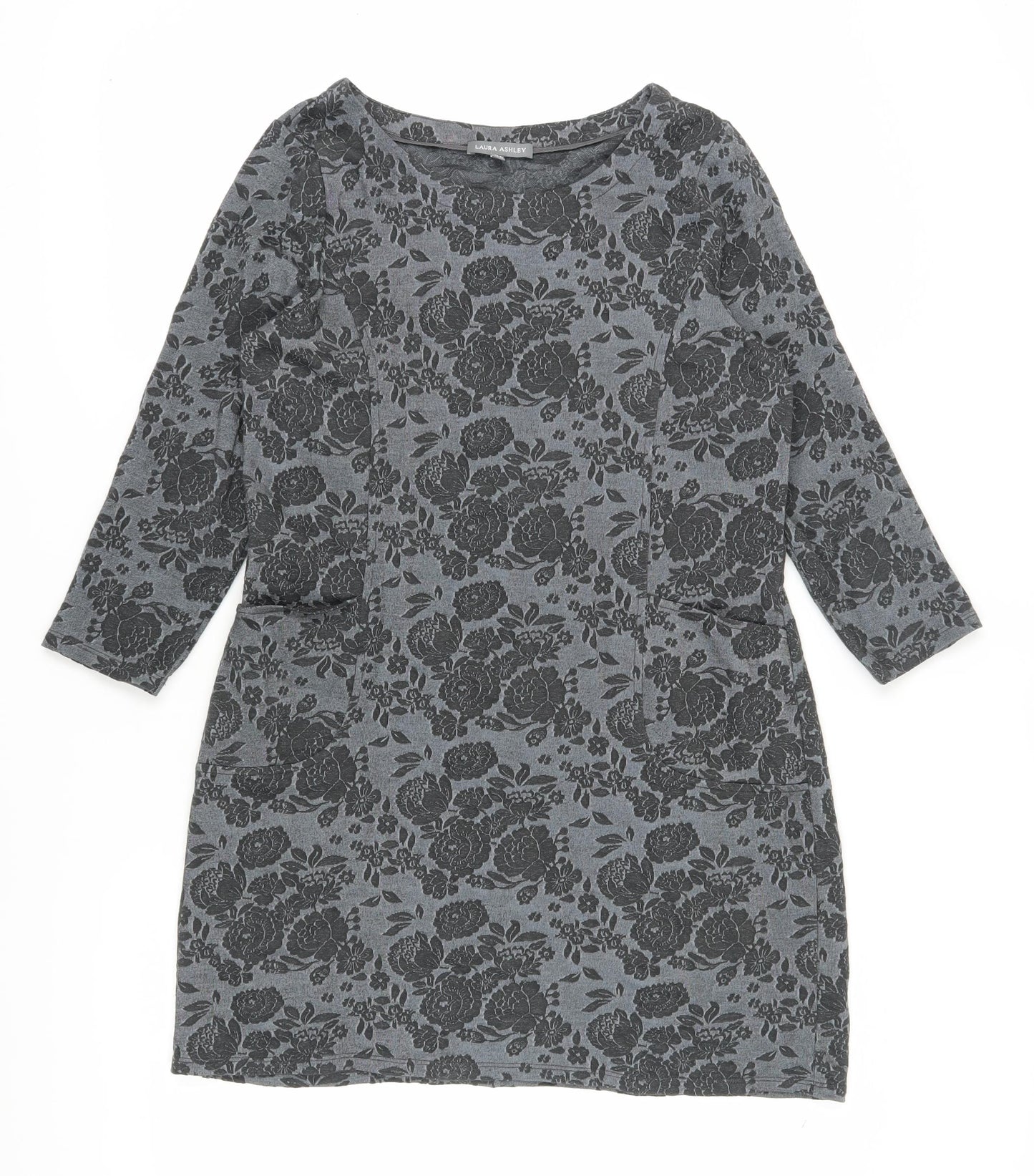 Laura Ashley Women's Grey Floral Dress, Size 12
