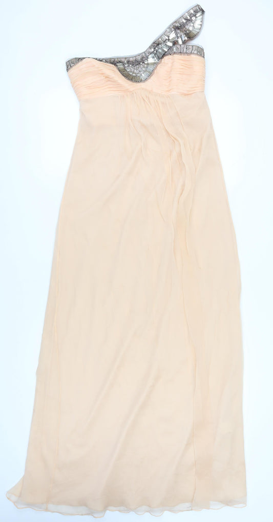 SHEIKE Beige Silk Long Asymmetric Dress, Women's Size 10