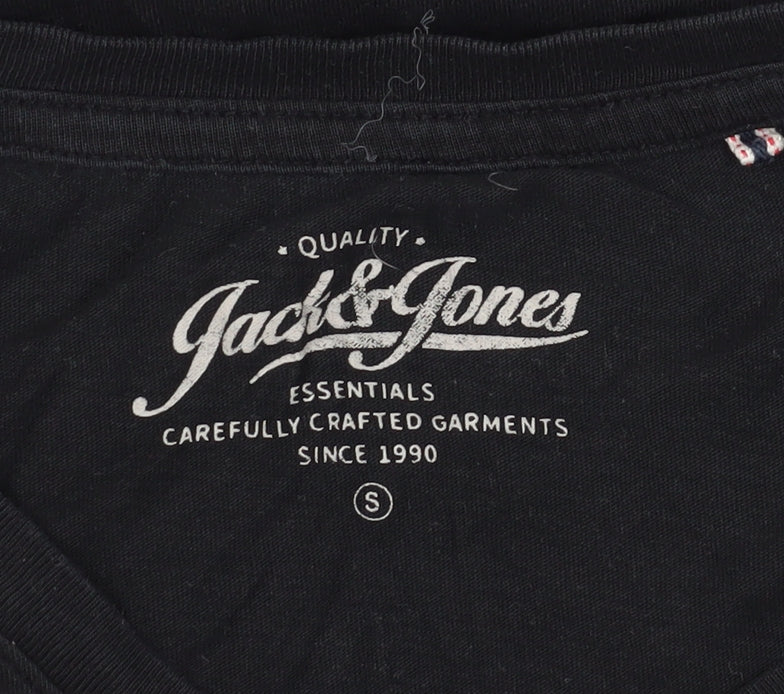 Jack & Jones Men's Black V-Neck T-Shirt, Size S