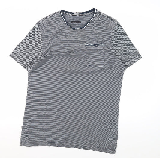 Marks and Spencer Men's Blue Striped Cotton T-Shirt M