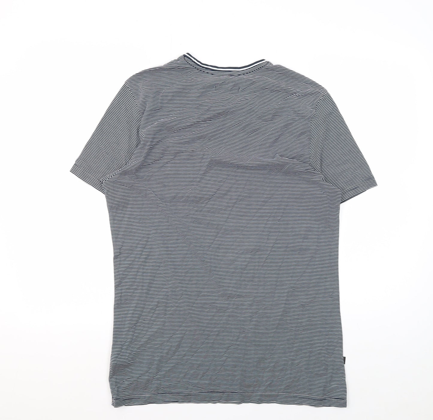 Marks and Spencer Men's Blue Striped Cotton T-Shirt M