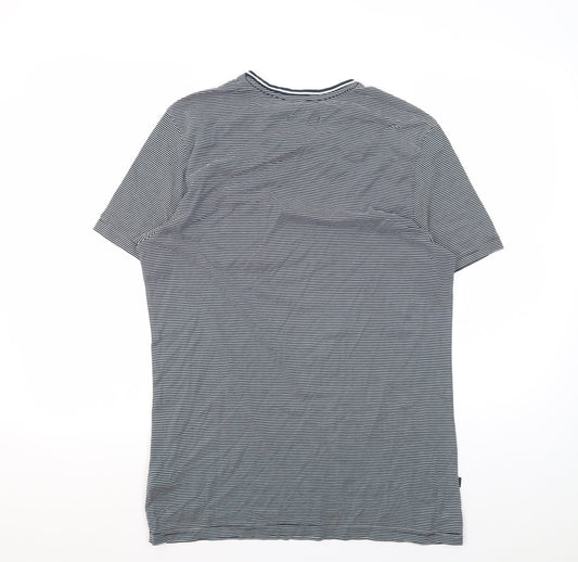 Marks and Spencer Men's Blue Striped Cotton T-Shirt M
