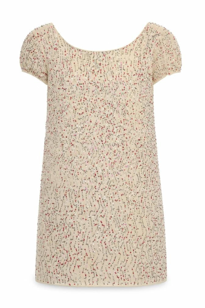 Zara Women's Beige Sequin Party Shift Dress M