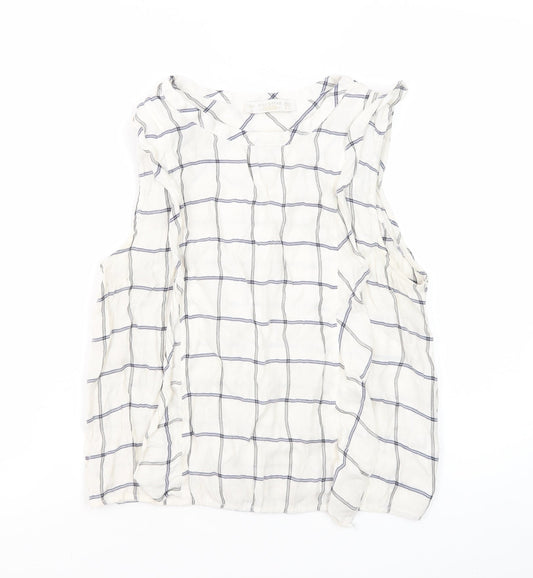 Pull&Bear Women's White Blouse Size 12 Sleeveless Check