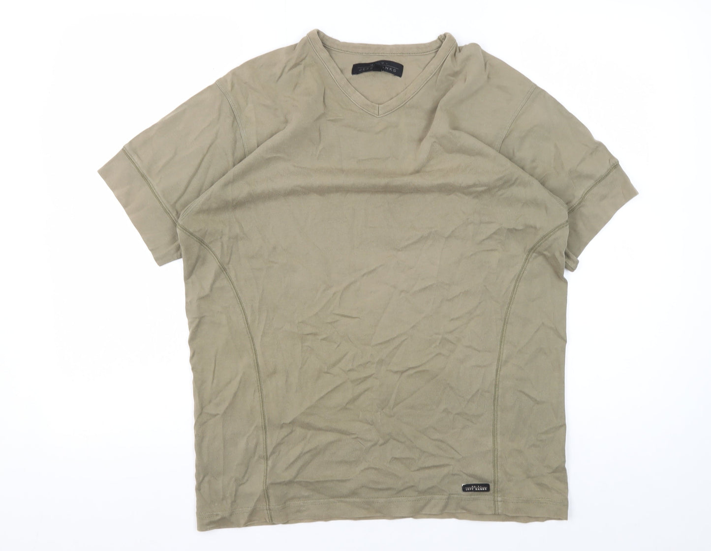 Jeff Banks Men's Beige V-Neck T-Shirt, Medium