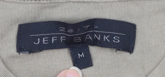 Jeff Banks Men's Beige V-Neck T-Shirt, Medium