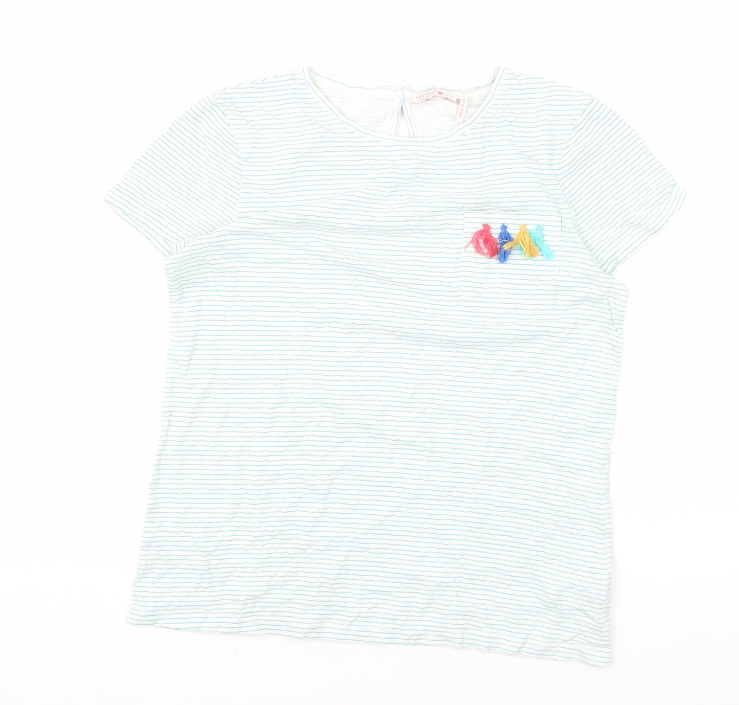 FatFace Girls White Striped T-Shirt 12 Years Tasselled Detail