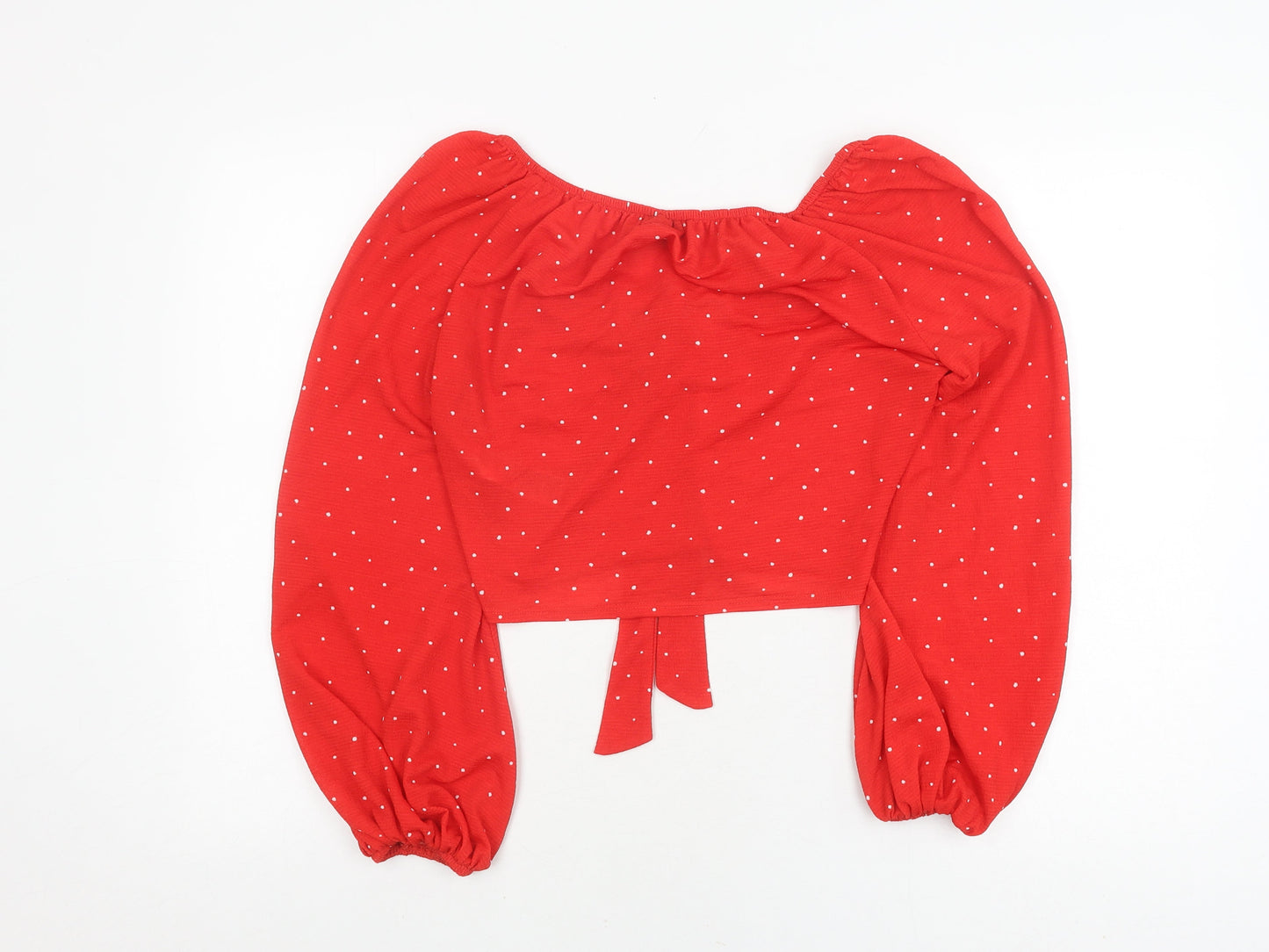 Topshop Women's Red Polka Dot Tie Crop Blouse