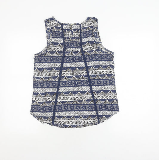 Fat Face Women's Blue Geometric Tank Top, Size 10