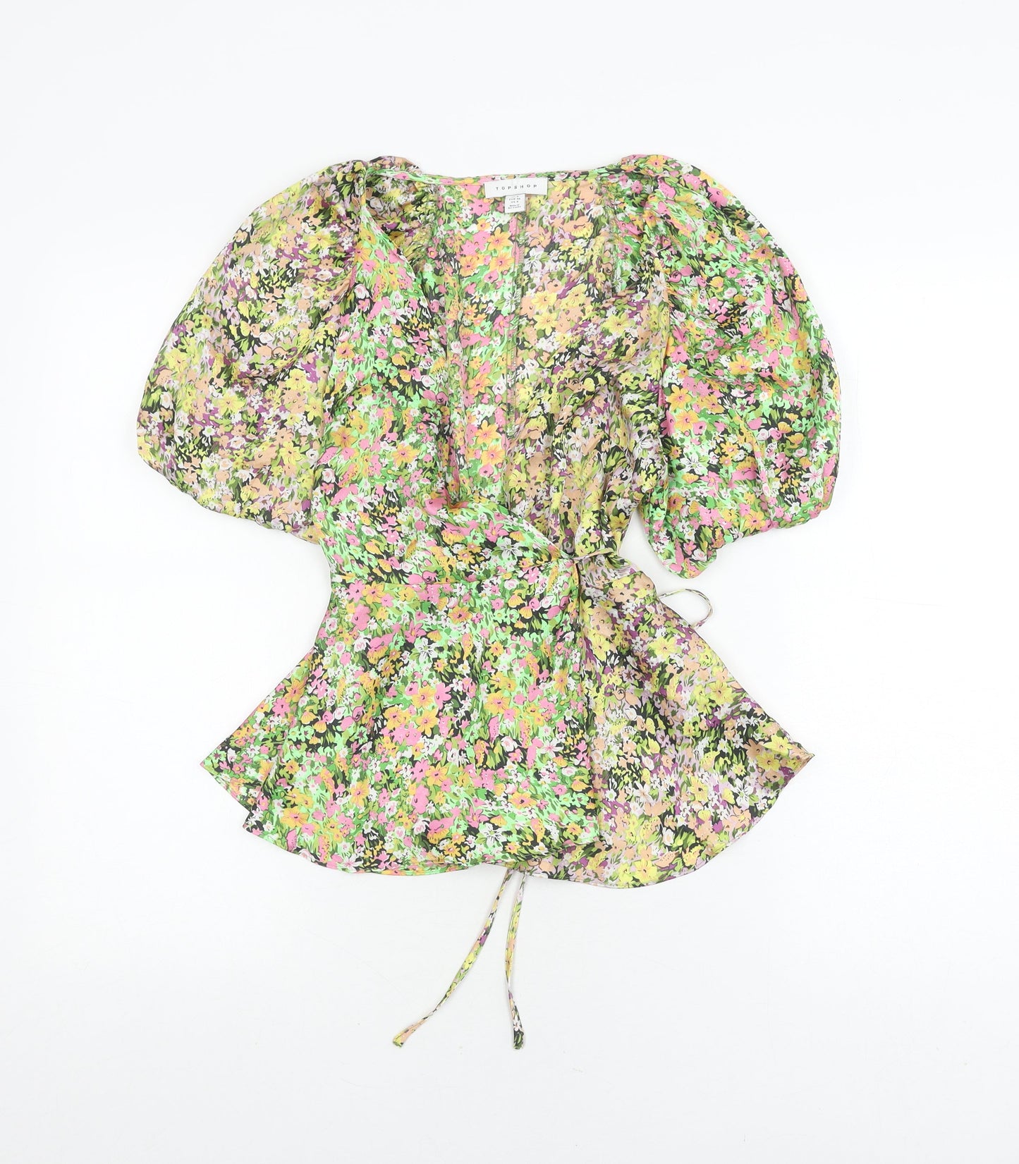 Topshop Women's Floral Puff Sleeve Wrap Blouse, Size 8