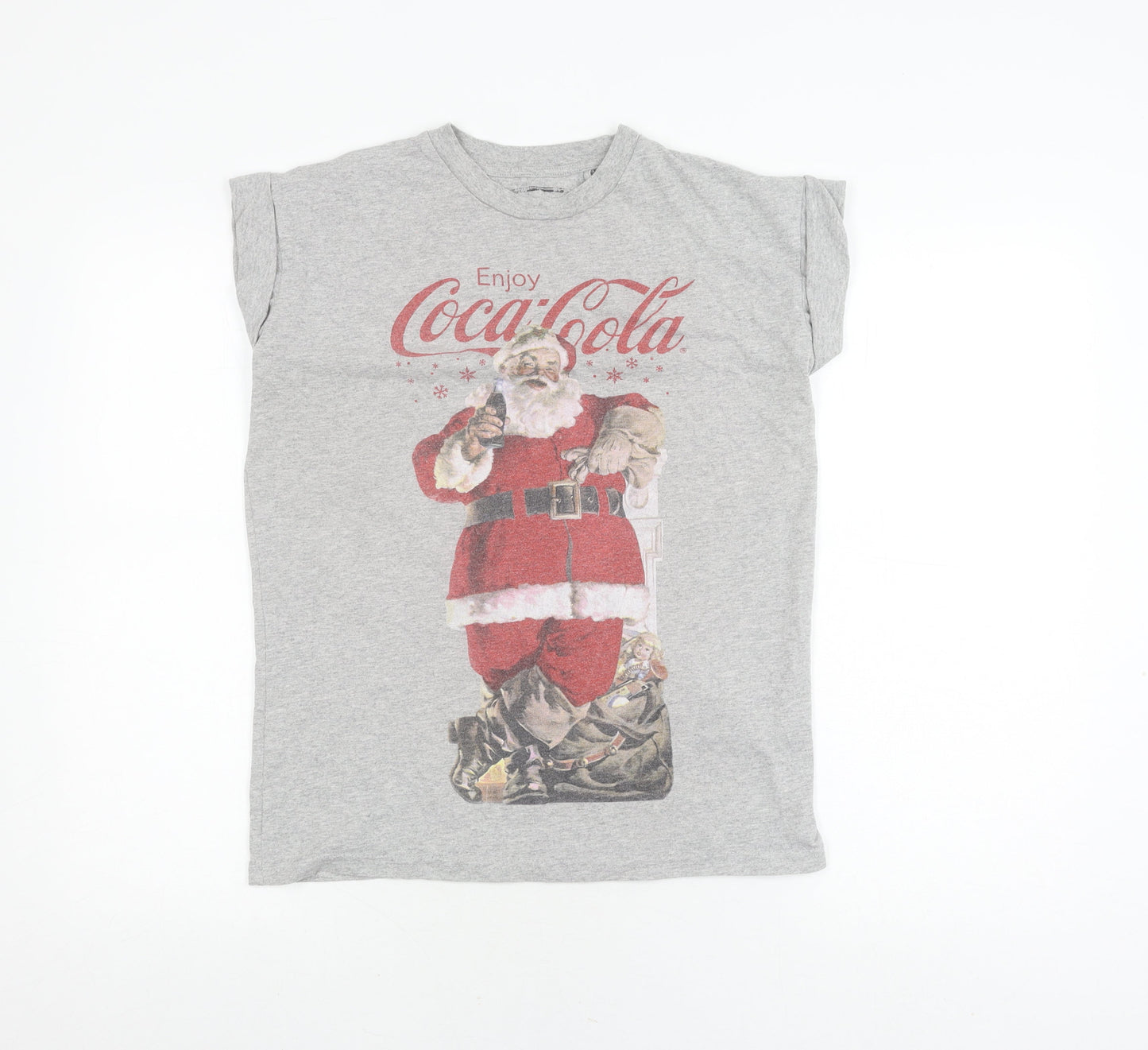 Coca-Cola Grey Graphic T-Shirt Santa Print Unisex R