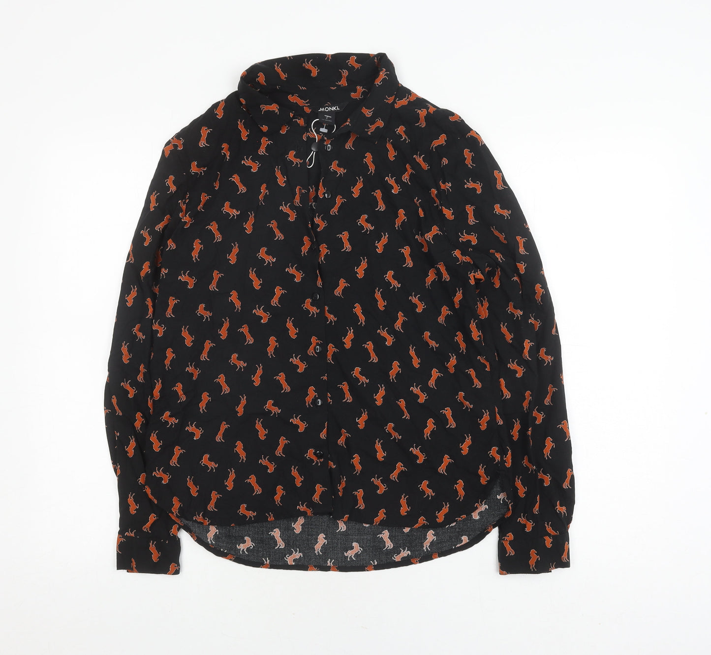 Monki Women's Black Animal Print Blouse, Size S